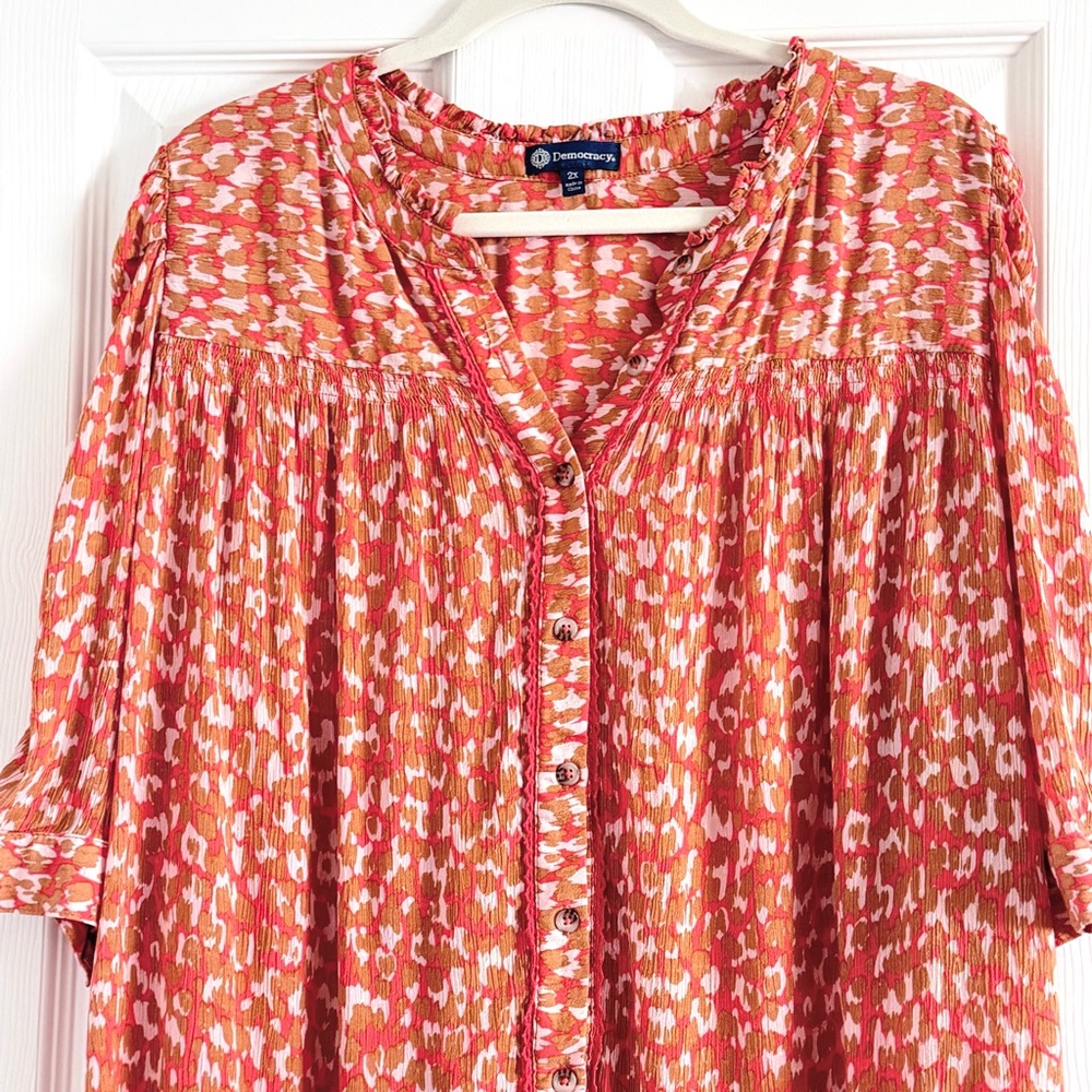 Democracy Orange Patterned Blouse 2x - image 3